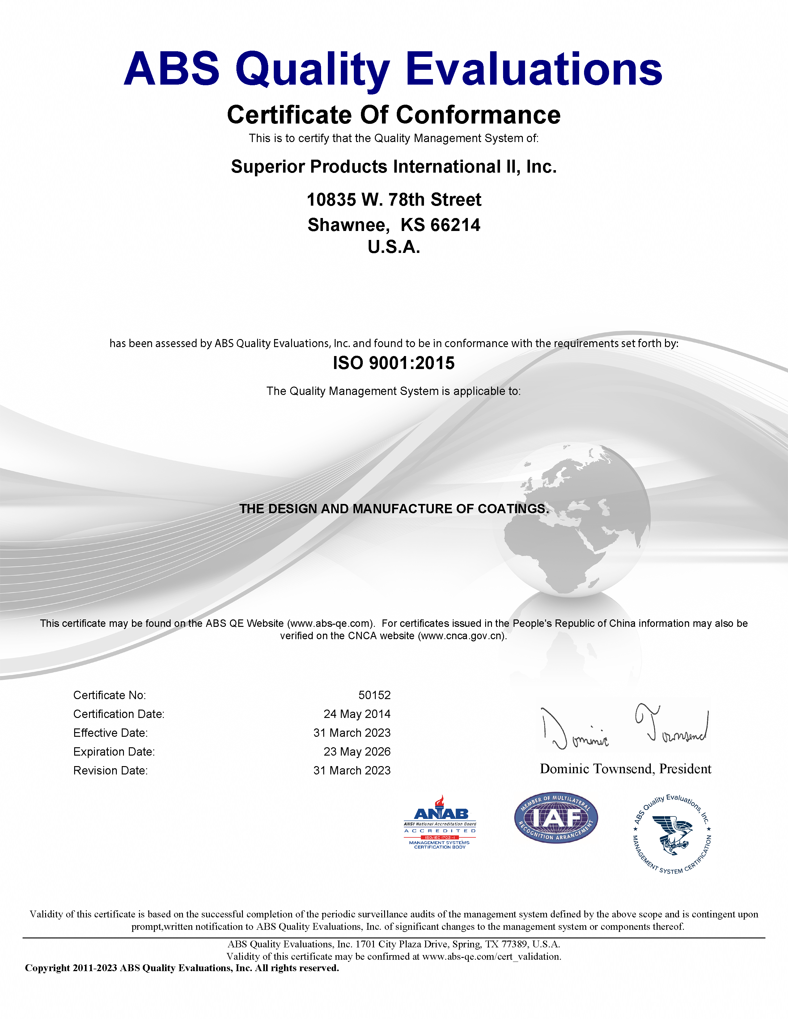 SPI ISO 9001:2015 Certificate